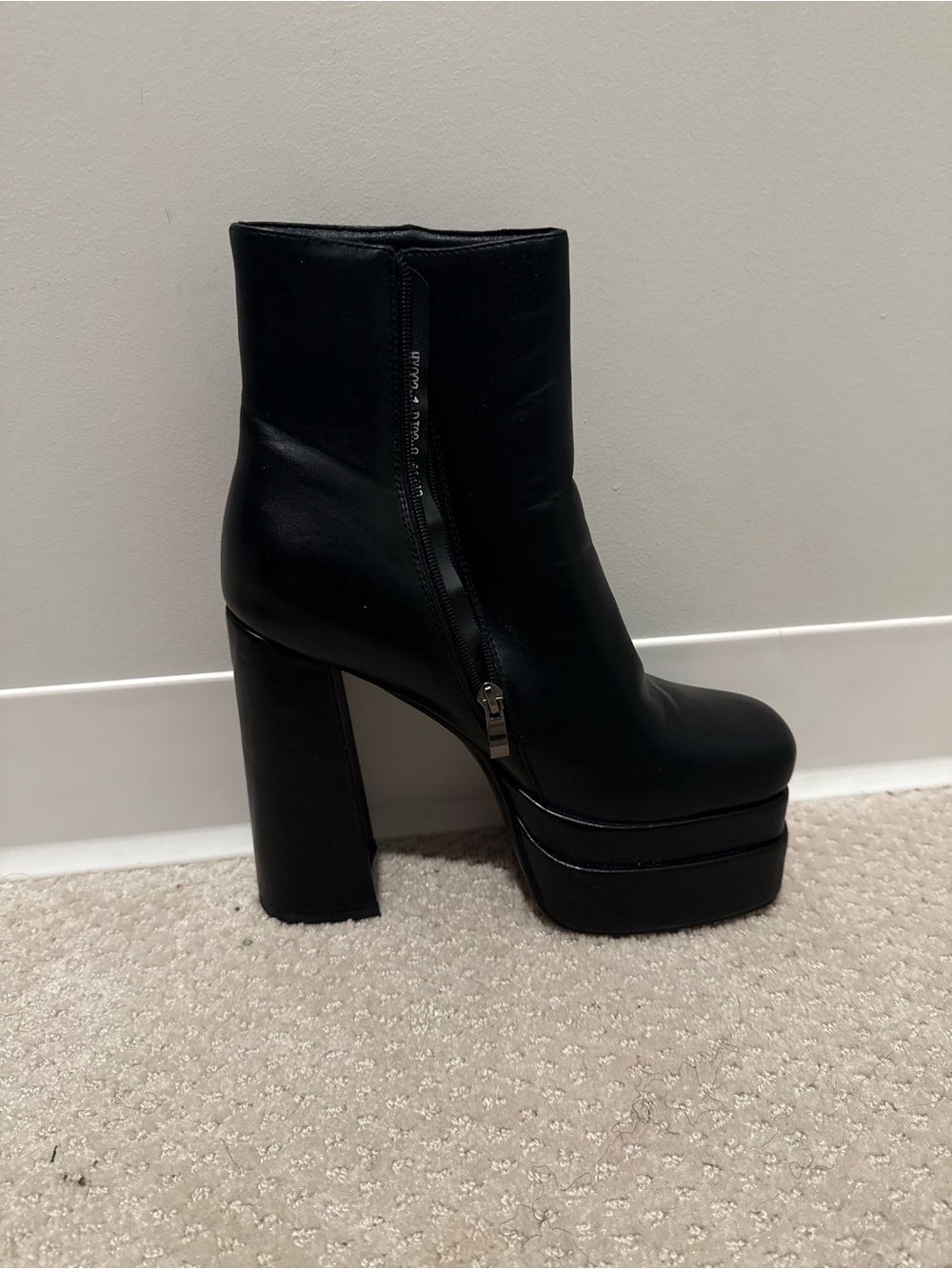 Platform Block Heel Ankle Boots in Black